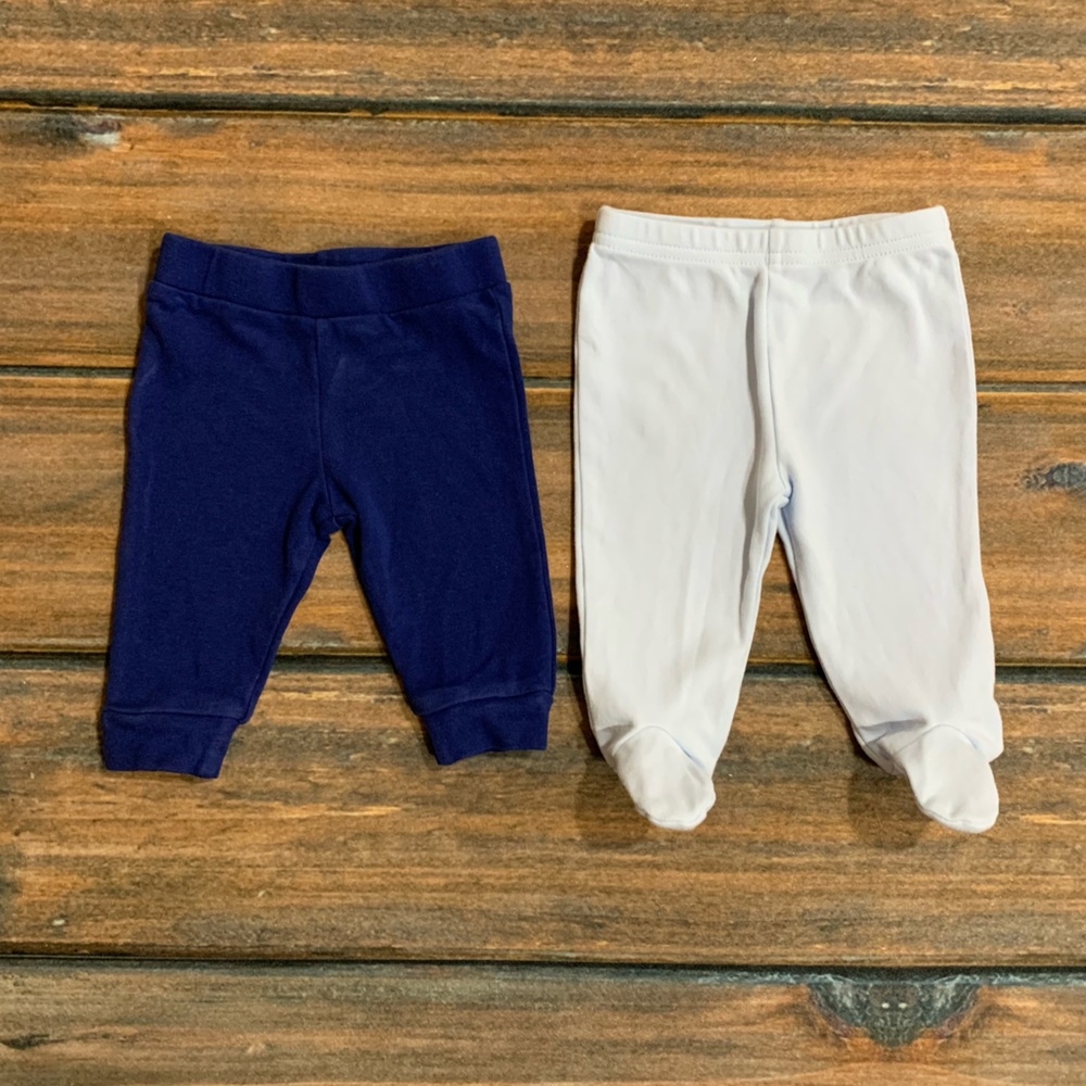 Sterling Baby Newborn Boy 2 Pack of Pants - Light Blue Footed & Dark Blue